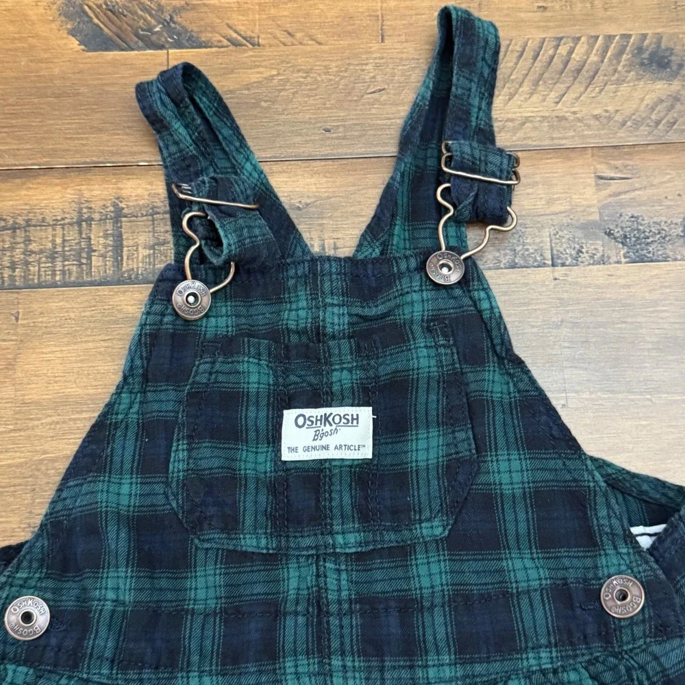 Oshkosh B'Gosh Girls Flannel Tiered Jumper 4T green/ navy plaid